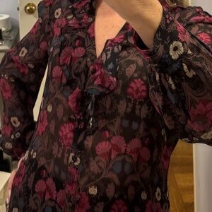 Sheer floral long-sleeved blouse